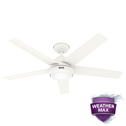 Hunter 52 Skyflow Outdoor Ceiling Fan w/ LED Light Kit, Wall Control - Coastal Modern Contemporary - WeatherMax - WET-RATED!