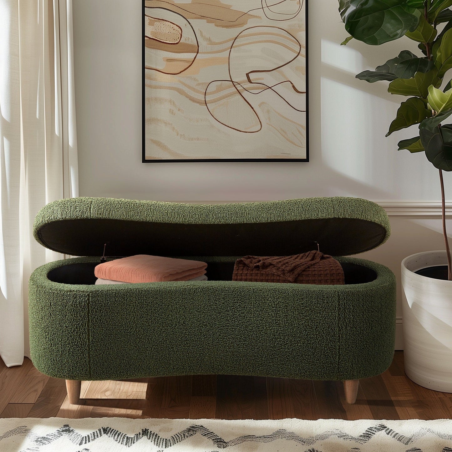 INK IVY Bailey Boucle-Style Curved Storage Accent Bench