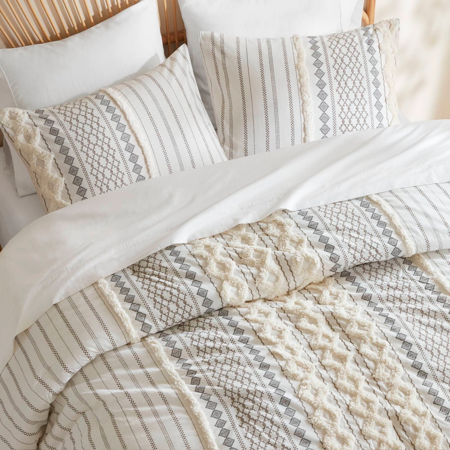 INK+IVY Imani Cotton Printed Duvet Cover Set with Chenille