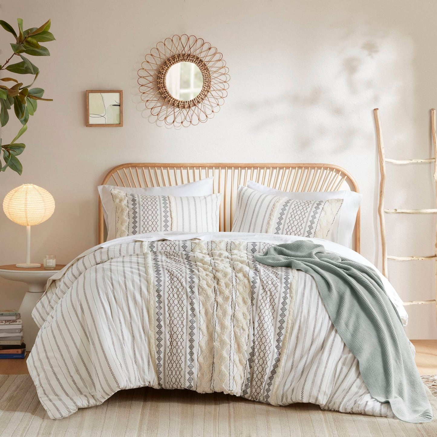 INK+IVY Imani Cotton Printed Duvet Cover Set with Chenille