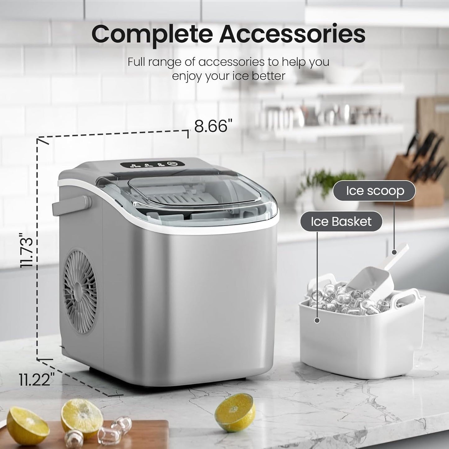 Ice Makers Countertop, Portable Ice Maker Machine with Handle, Self-Cleaning Ice Maker, for Home/Office/Kitchen