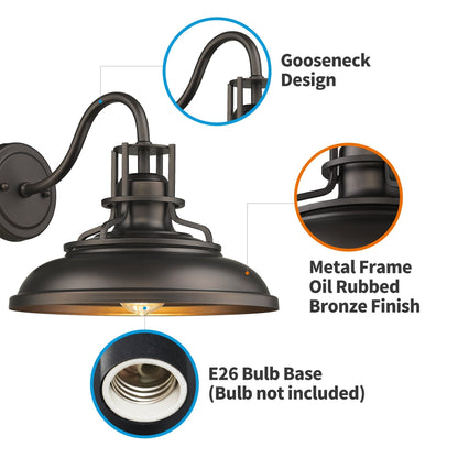 Indoor Outdoor Wall Sconces, Gooseneck Wall Sconces Vintage Farmhouse Wall Lamp, Oil Rubbed Bronze Finish