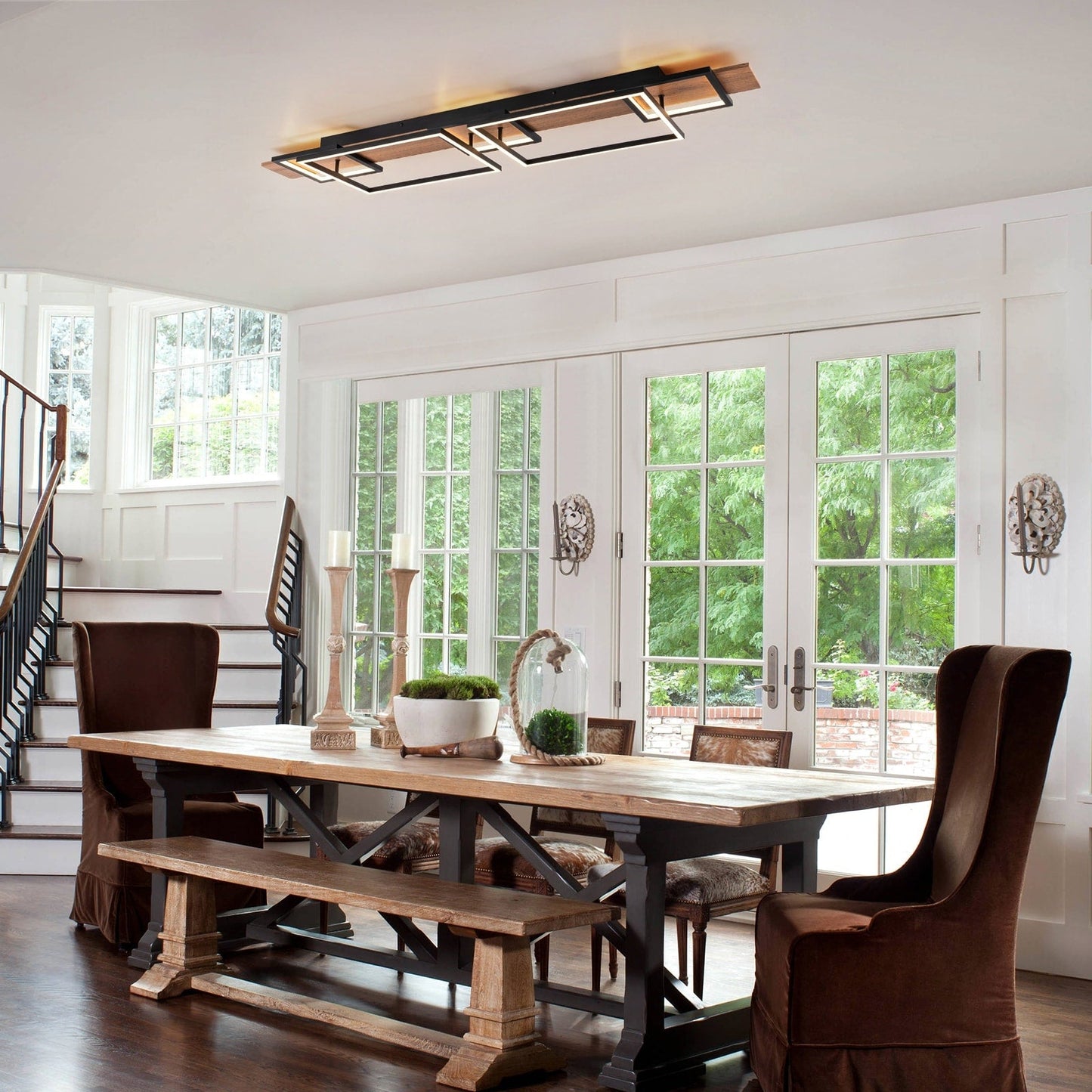 Integrated LED Rectangle Wood Semi Flush Mount Ceiling Light for Hallway Foyer