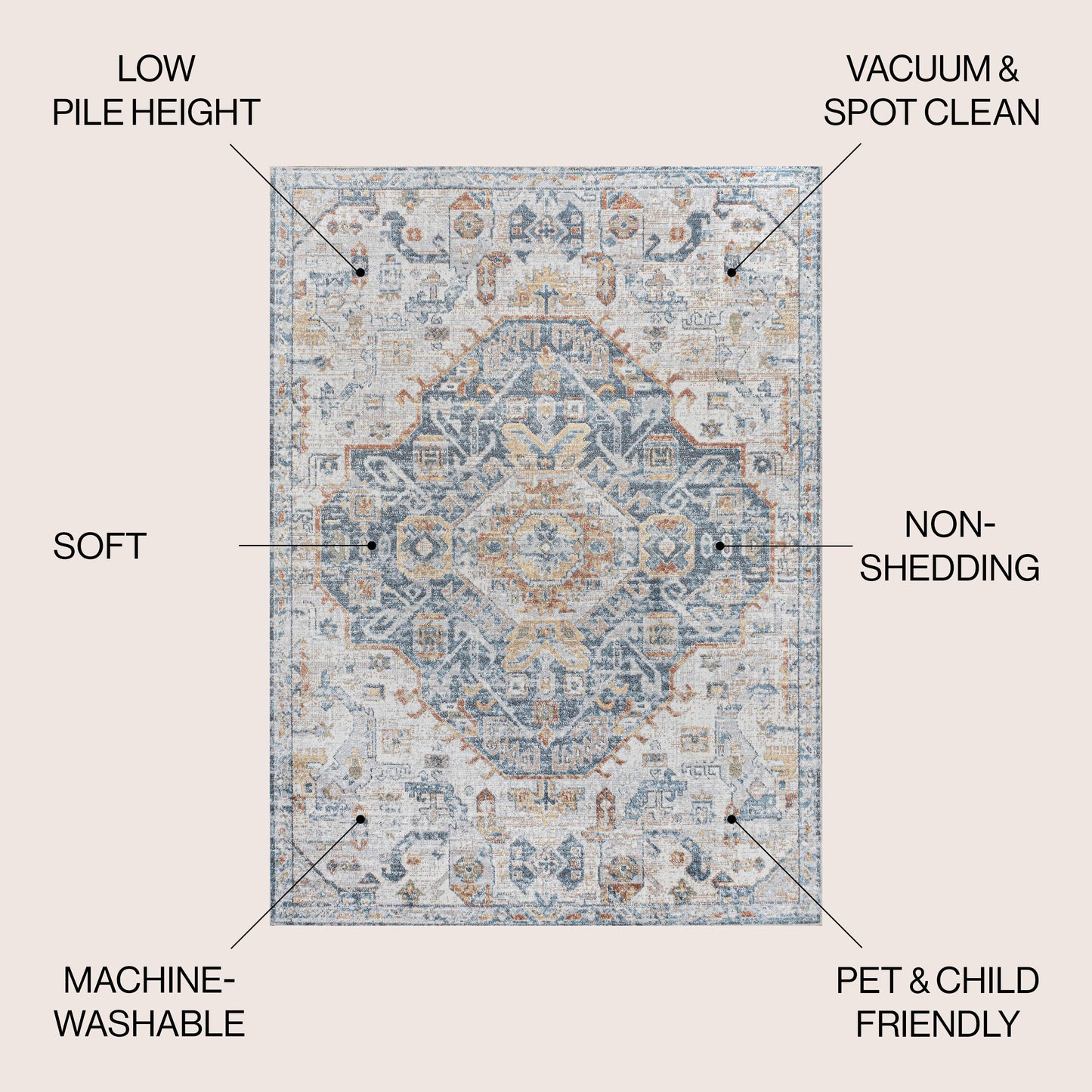 JONATHAN Y Brandy Bohemian Medallion Low-Pile Machine-Washable Cream/Terra Area Rug