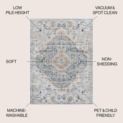 JONATHAN Y Brandy Bohemian Medallion Low-Pile Machine-Washable Cream/Terra Area Rug