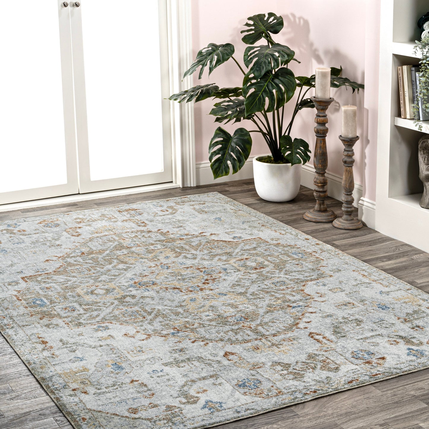 JONATHAN Y Brandy Bohemian Medallion Low-Pile Machine-Washable Cream/Terra Area Rug
