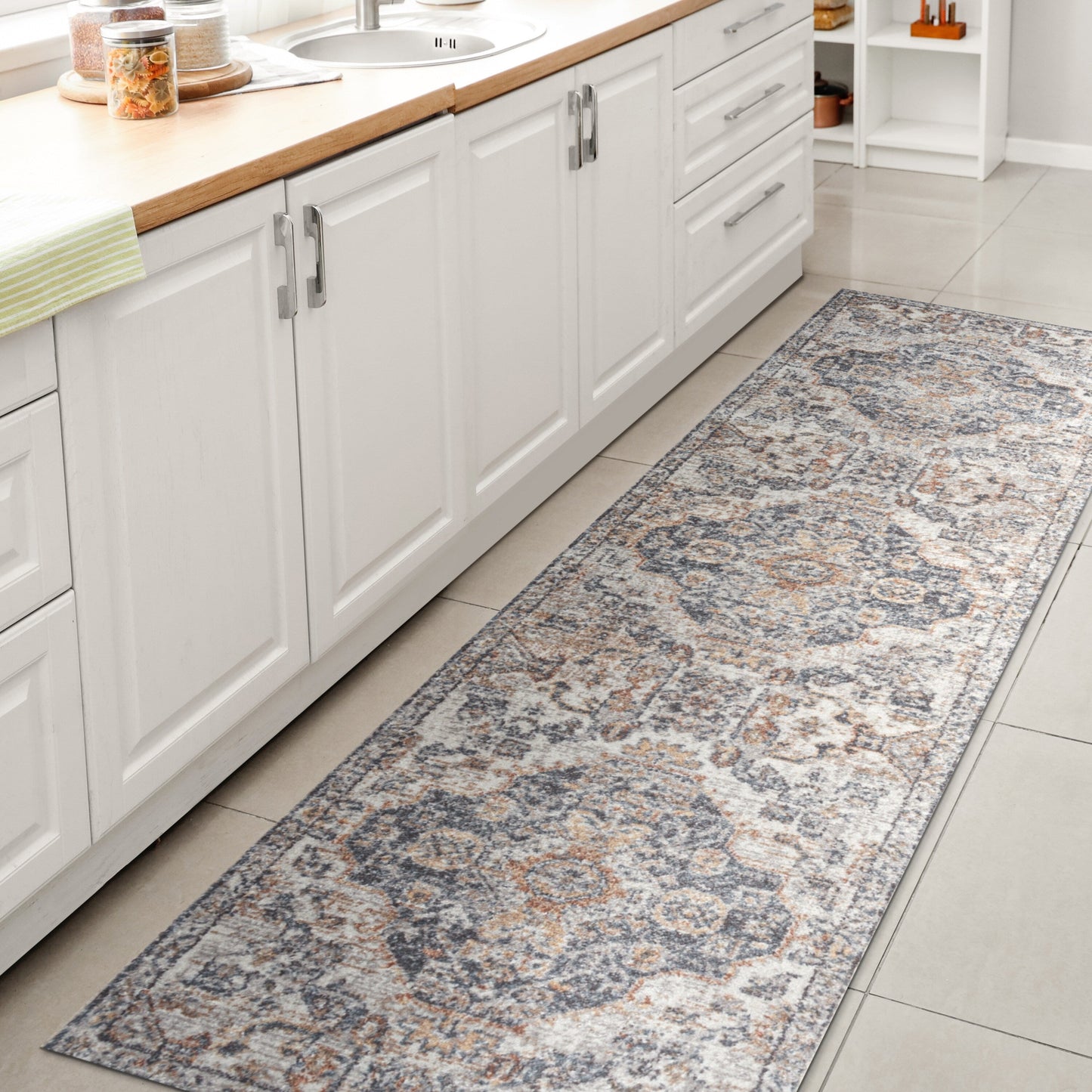 JONATHAN Y Brandy Bohemian Medallion Low-Pile Machine-Washable Cream/Terra Area Rug