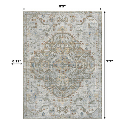 JONATHAN Y Brandy Bohemian Medallion Low-Pile Machine-Washable Cream/Terra Area Rug