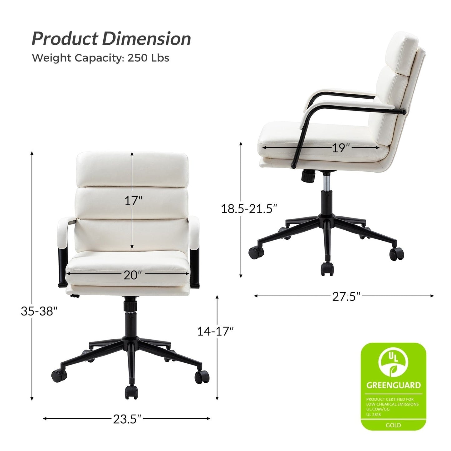 Joseph Modern Task Faux Leather Chair with Tilt Lock and Center Tilt by HULALA HOME