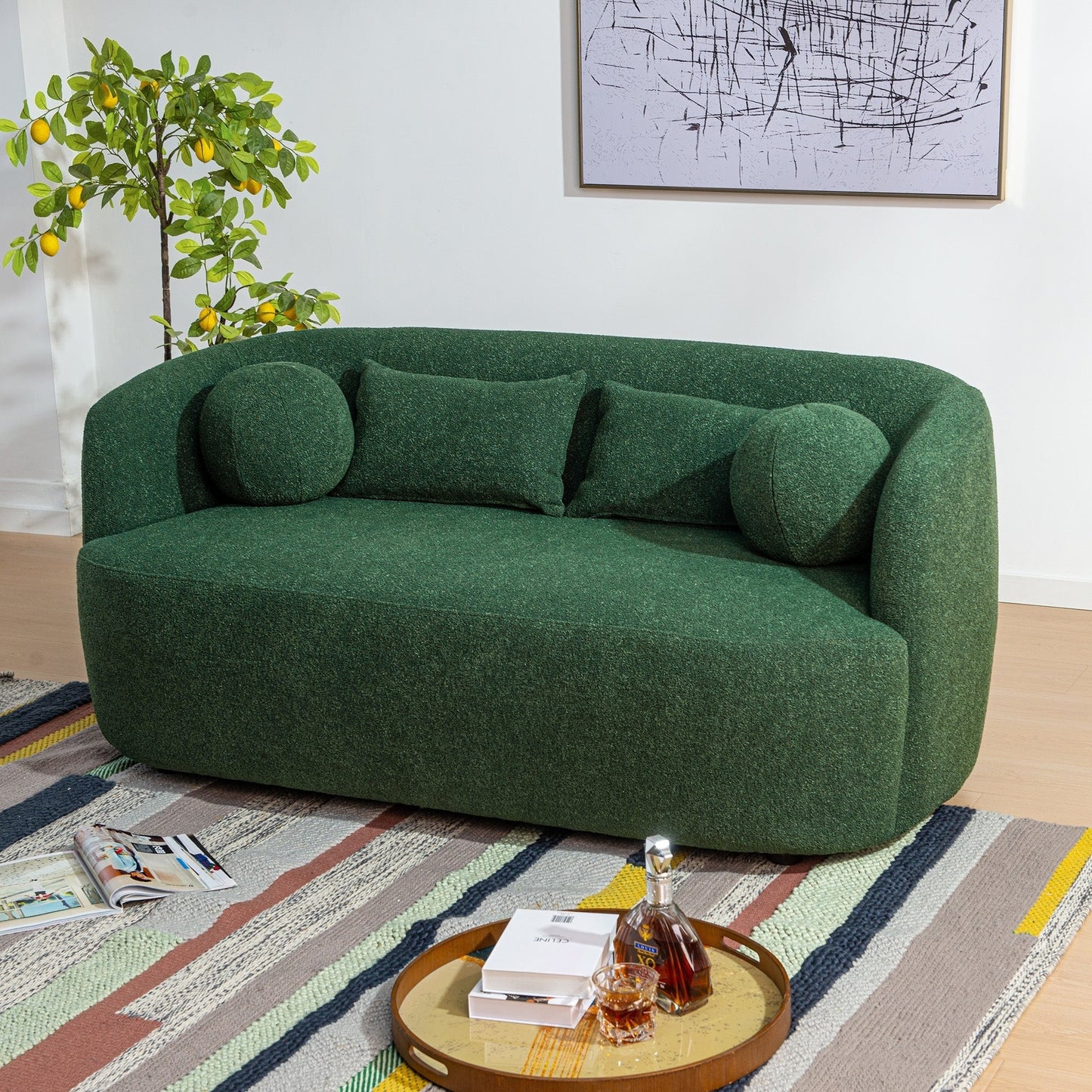 KINWELL Boucle Upholstered 2-Seats Loveseat with Pillows