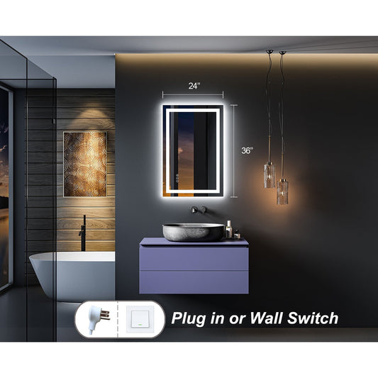 KIOTEE Super Bright Anti-fog LED Bathroom Mirror with Backlit and Front Lighting 3-Year Warranty