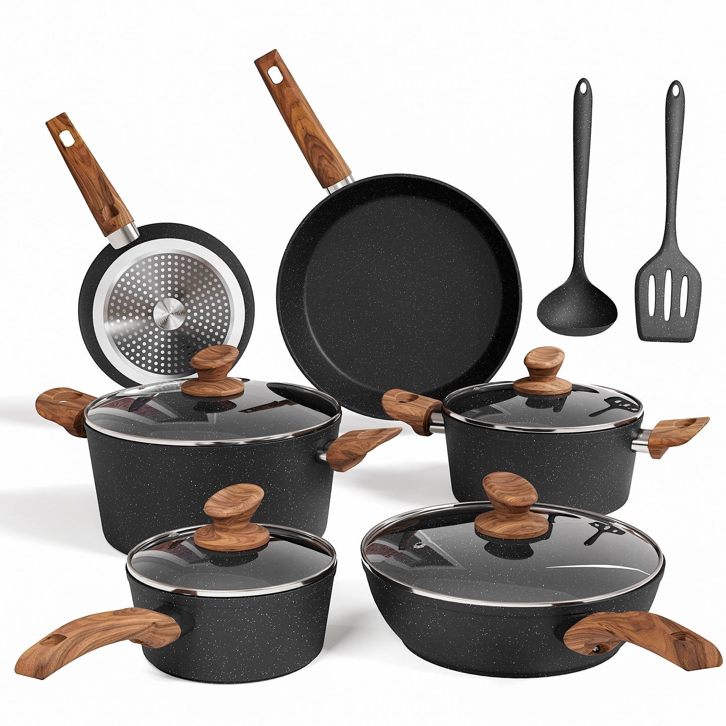 Kitchen Granite Cookware Set, Cooking Pans Set Non-Stick Pots 12/15/30-piece Set