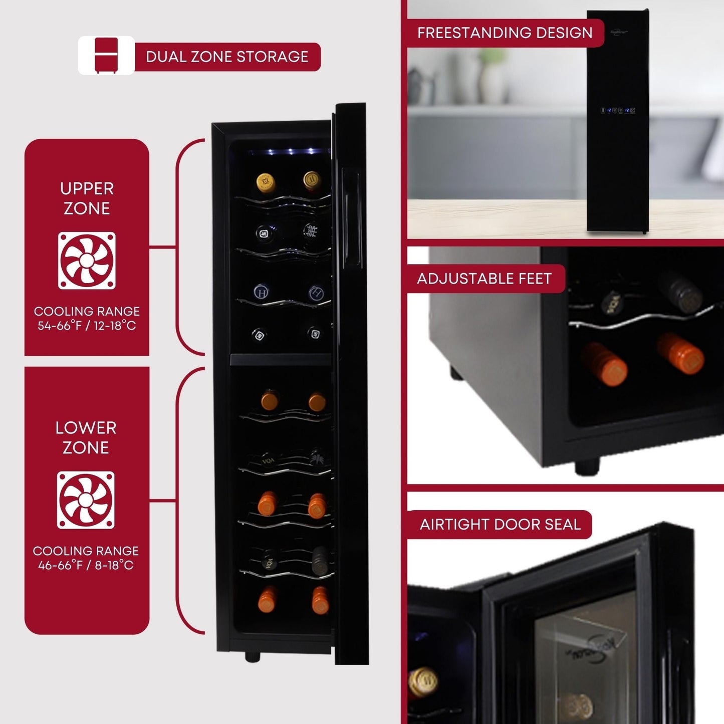 Koolatron 18 Bottle Slim Dual Zone Wine Cooler Freestanding Wine Fridge