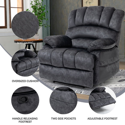 Large Manual Recliner Chair for Adult, Comfortable Fabric Single Recliner Sofa, Overstuffed Reclining Chair for Living Room