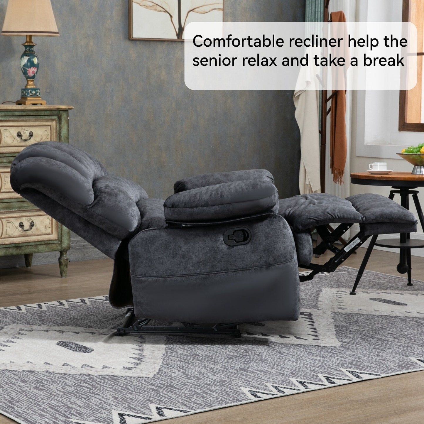 Large Manual Recliner Chair for Adult, Comfortable Fabric Single Recliner Sofa, Overstuffed Reclining Chair for Living Room