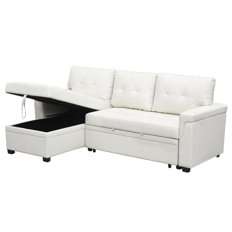 Convertible Reversible Sectional Sofa with Pull-Out Sleeper Bed, Hidden Storage Chaise, and Durable Legs