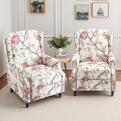 29'' W Vintage Floral Manual Push Back Recliner Chair Set of 2
