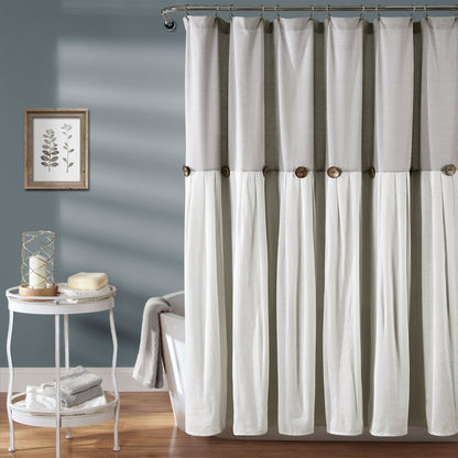 Lush Decor Two-tone Linen Button Shower Curtain