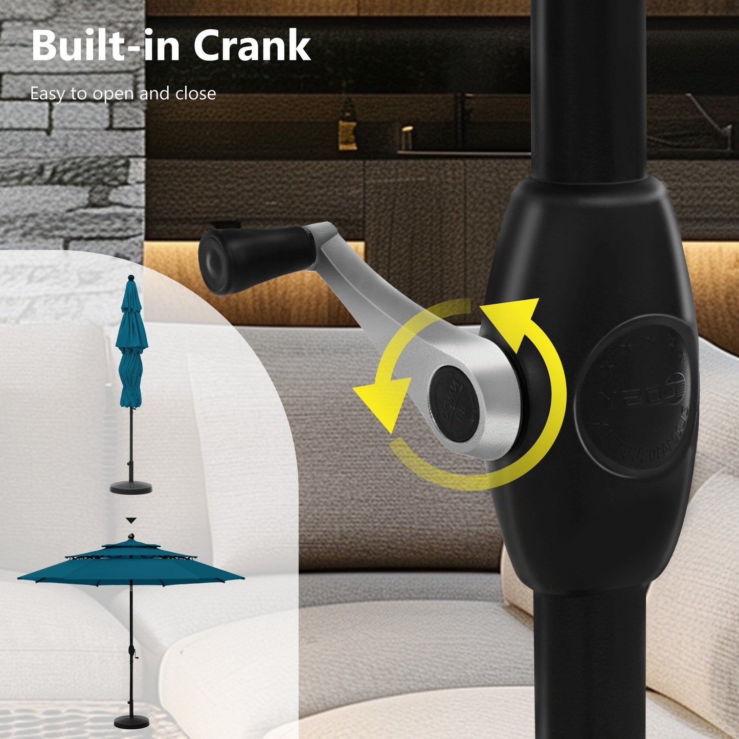 MAISON ARTS 10ft 3 Tiers Vented Patio Outdoor Umbrella with Auto-tilt and Crank Lift