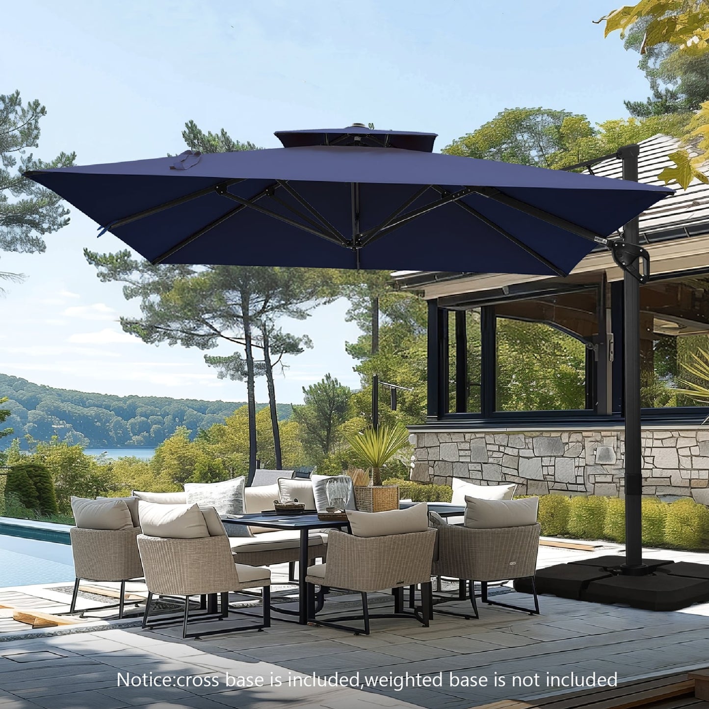 MAISON ARTS 12 FT Automatic Hydraulic Cantilever Umbrella Aluminum Pole 360 Degree Rotation