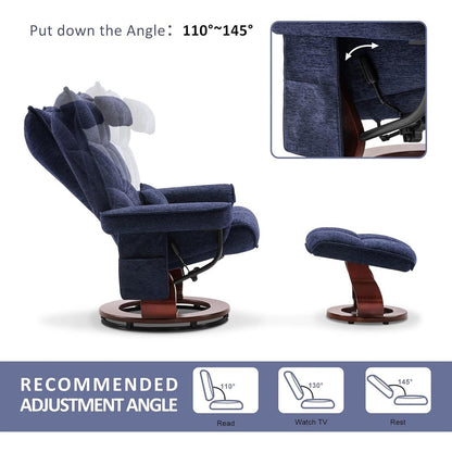 MCombo Set of 2 Swivel Recliner with Ottoman and Neck Pillow,Chenille Fabric