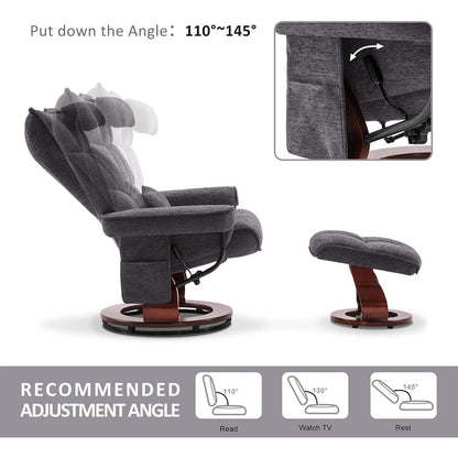 MCombo Set of 2 Swivel Recliner with Ottoman and Neck Pillow,Chenille Fabric
