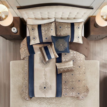 Madison Park Blaine 7 Piece Jacquard Comforter Set with Throw Pillows