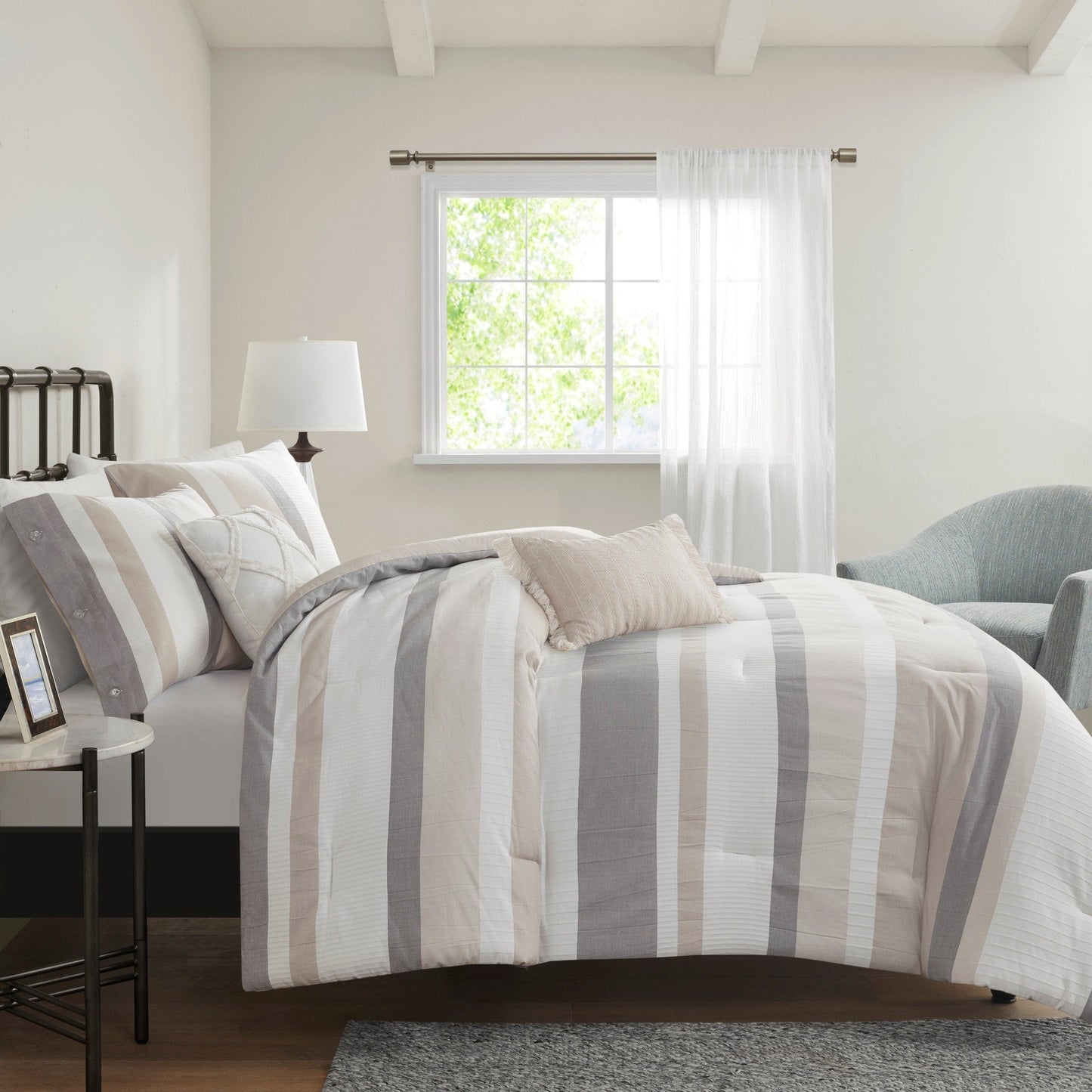 Madison Park Levi Blue/ Natural 5 Piece Jacquard Comforter Set