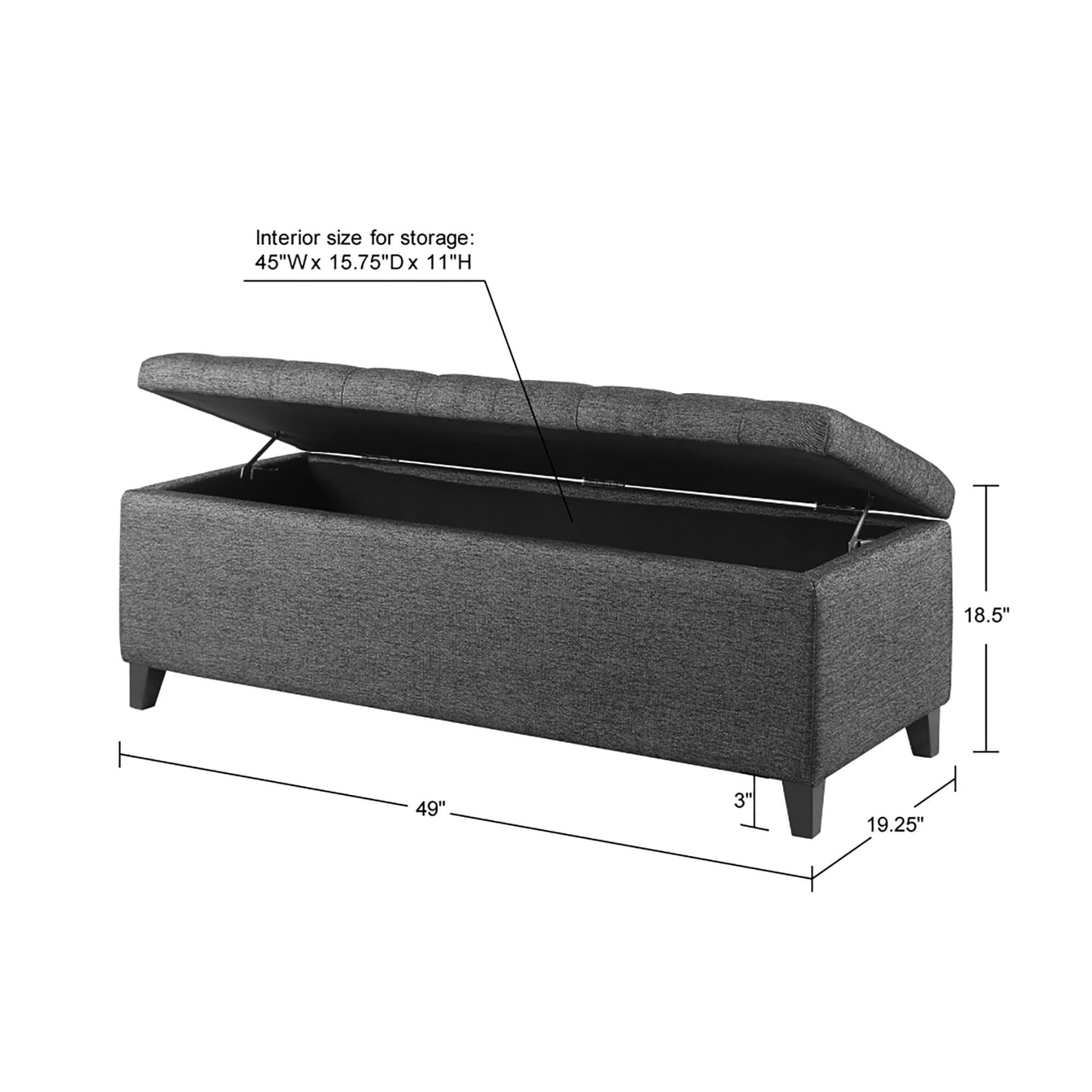 Madison Park Sasha Tufted Top Upholstered Storage Bench