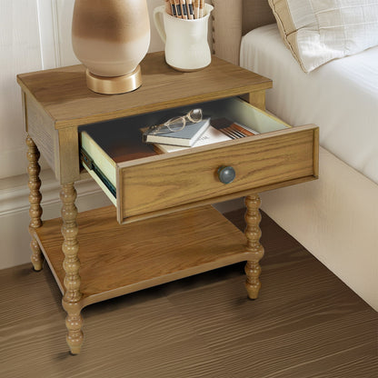 Madison Park Signature Beckett Turned Wood Spindle Nightstand with Drawer & Shelf