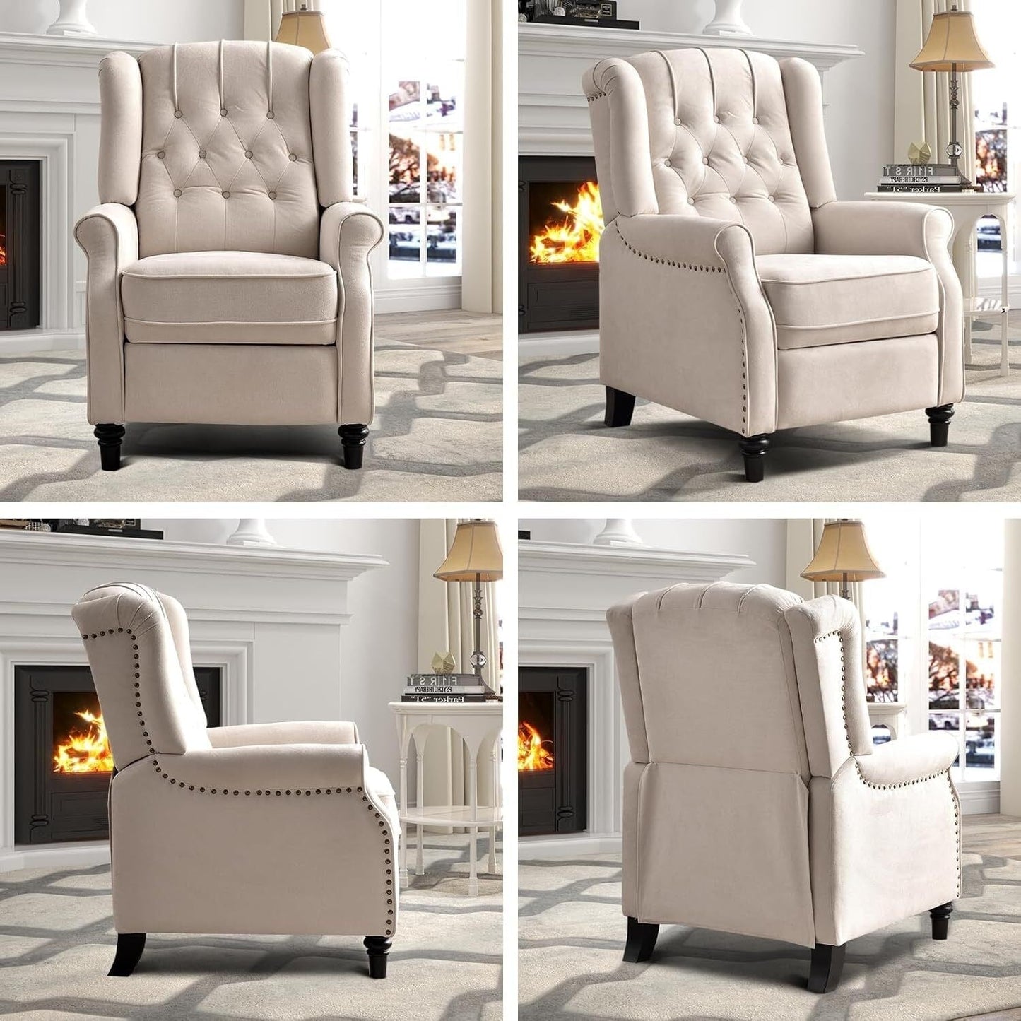 Pushback Recliner Chair, Fabric Armchair Push Back Recliner with Rivet Decoration, Single Sofa Accent Chair