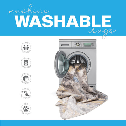 Vista Home Marissa Washable Contemporary Abstract Orange/ Blue Indoor Area Rug