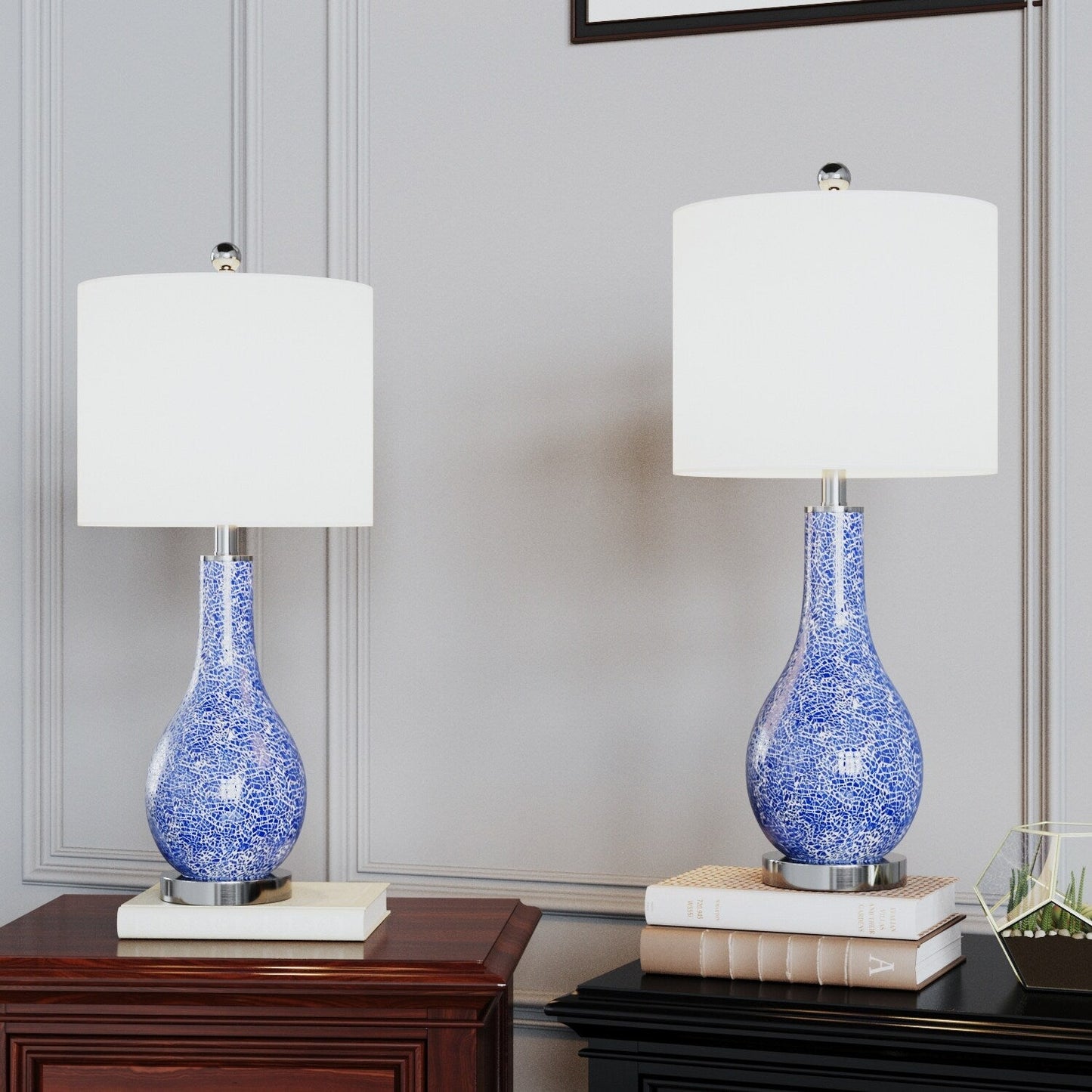 25.25 Glass Table Lamp Set with USB (Set of 2)