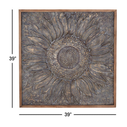Metal Floral Sunflower Wall Decor with Embossed Details - Gray - Roche River Decor