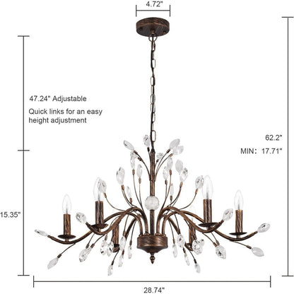 Farmhouse Retro Tree Branch Crystal Chandelier Candle-Style Pendant Light