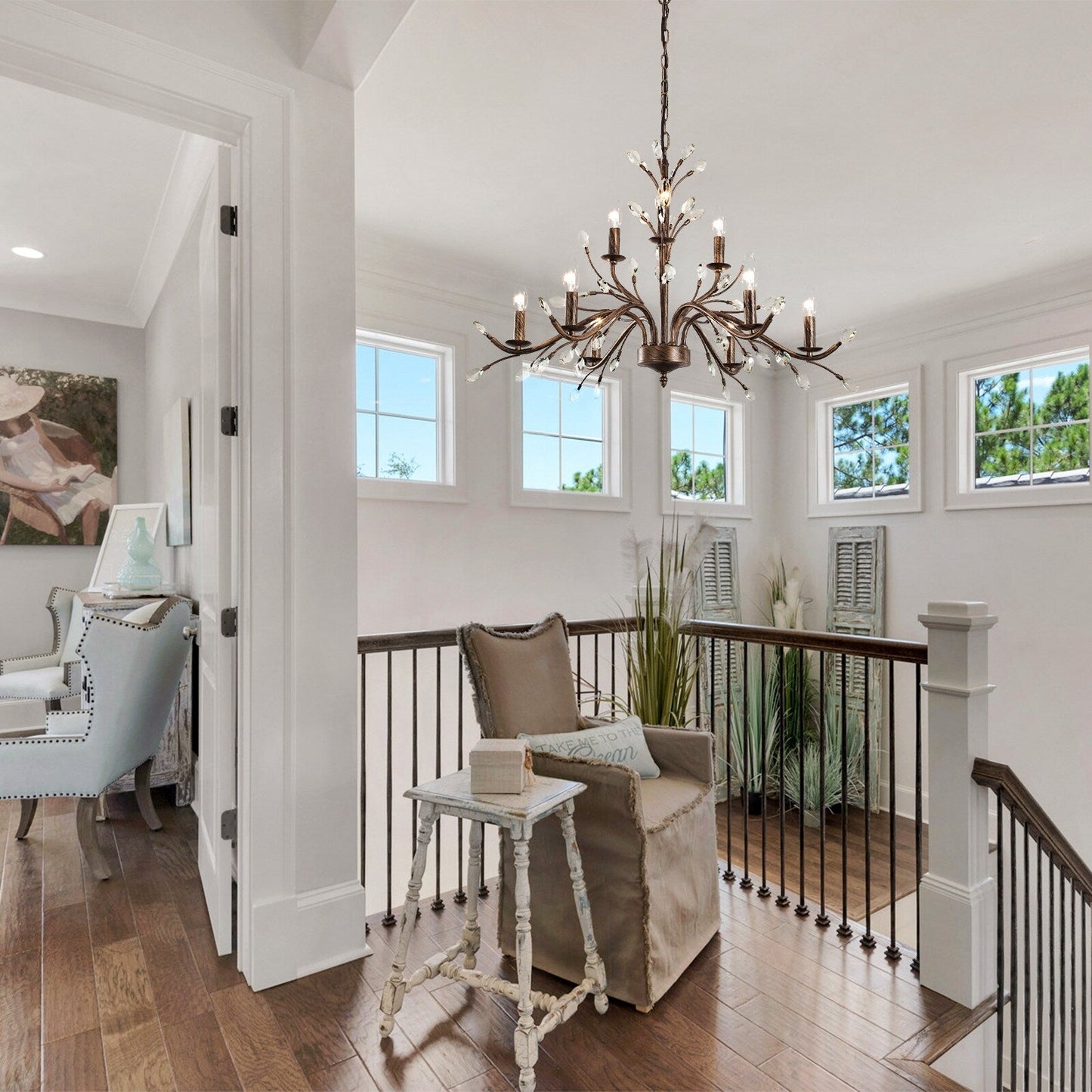 Farmhouse Retro Tree Branch Crystal Chandelier Candle-Style Pendant Light