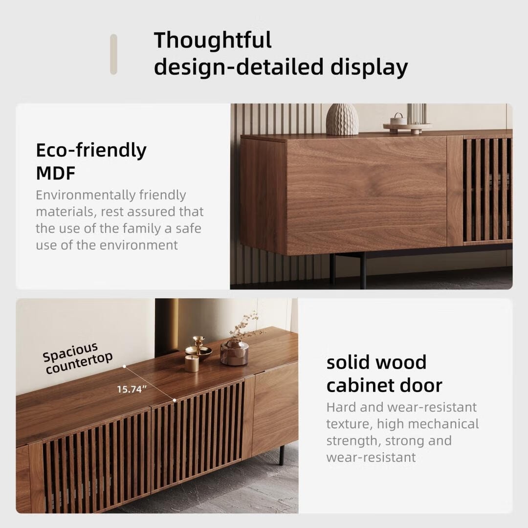 Mid-Century Modern TV Stand with 4 Doors Storage Cabinets, Fits TVs Up to 100 Inches, Living Room Entertainment Center