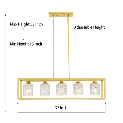 37in Mid-century Modern 5-light Crystal Rectangle Chandelier for Dining Room - 37 inches