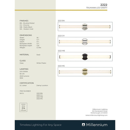 Millennium Lighting Truman LED Bathroom Vanity Fixture in Multiple Finishes