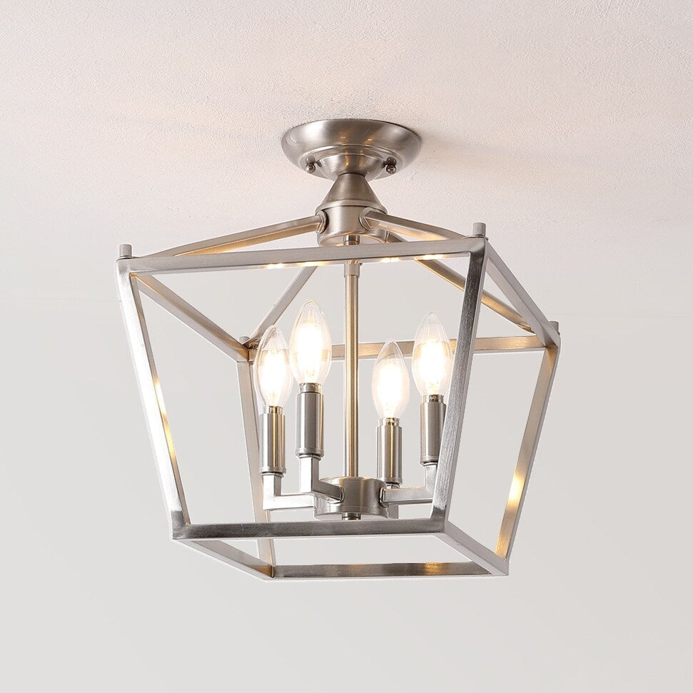 Milton Mini Lantern 4-Light Iron Modern Farmhouse LED Flush Mount, by JONATHAN Y