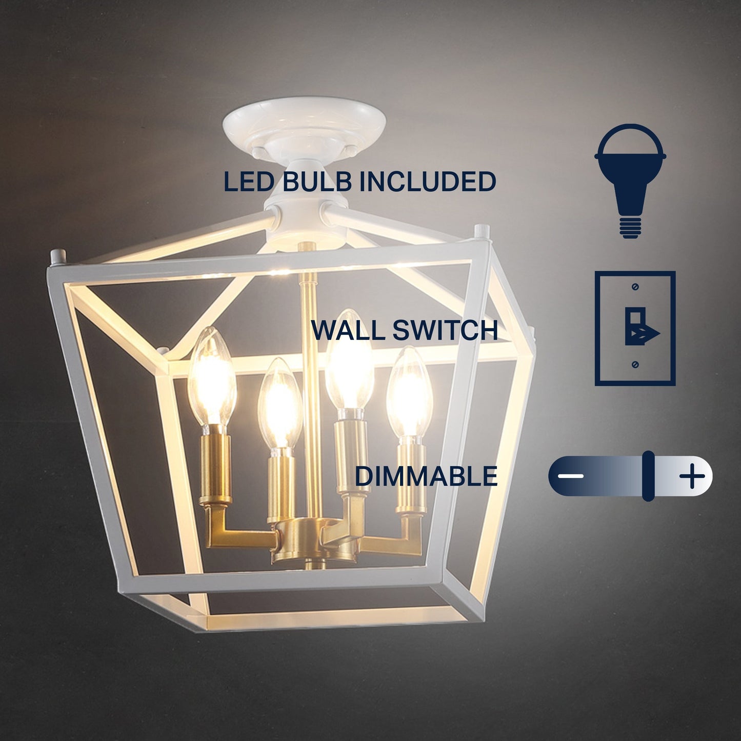 Milton Mini Lantern 4-Light Iron Modern Farmhouse LED Flush Mount, by JONATHAN Y
