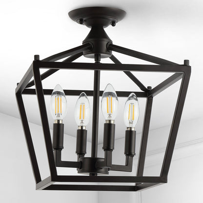 Milton Mini Lantern 4-Light Iron Modern Farmhouse LED Flush Mount, by JONATHAN Y
