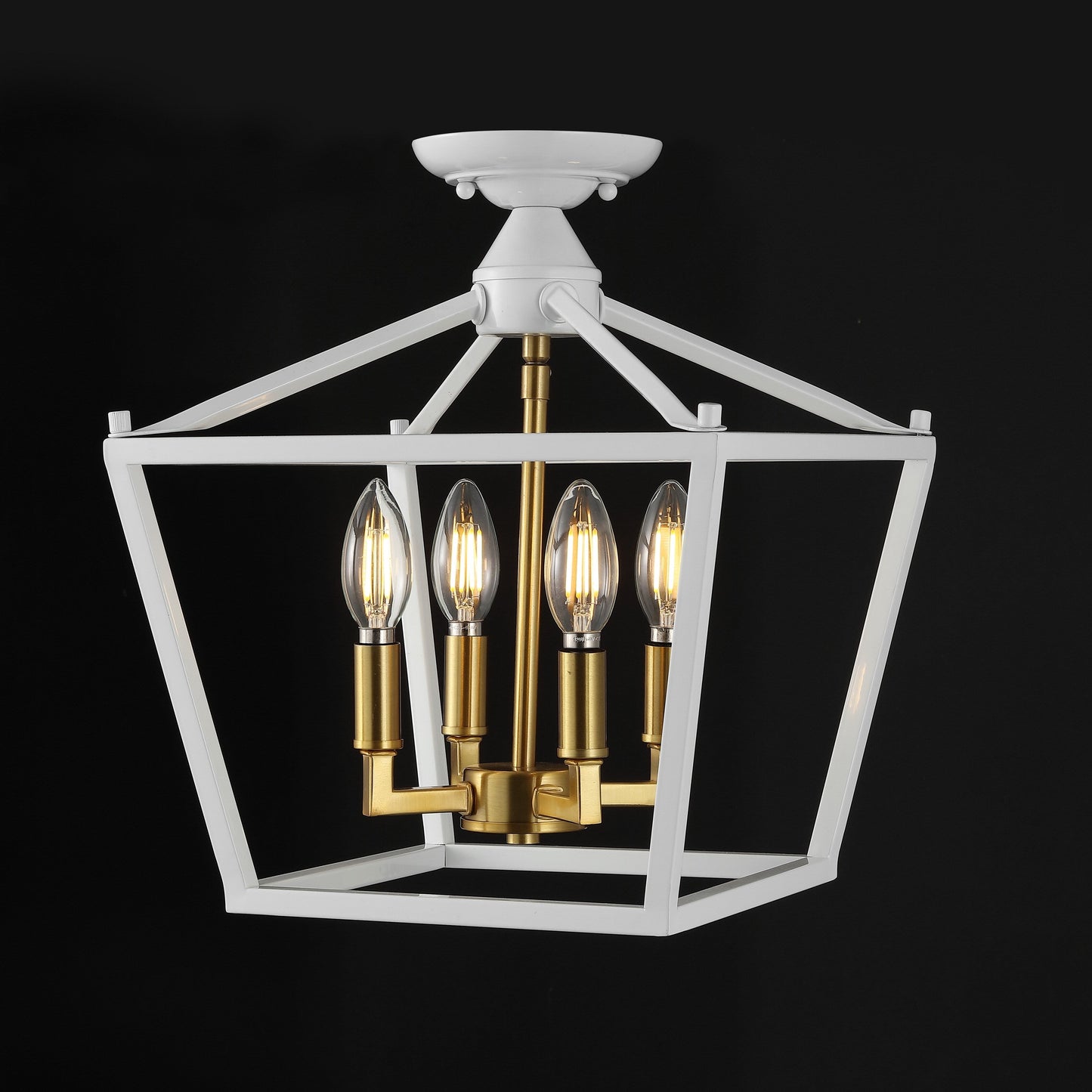 Milton Mini Lantern 4-Light Iron Modern Farmhouse LED Flush Mount, by JONATHAN Y