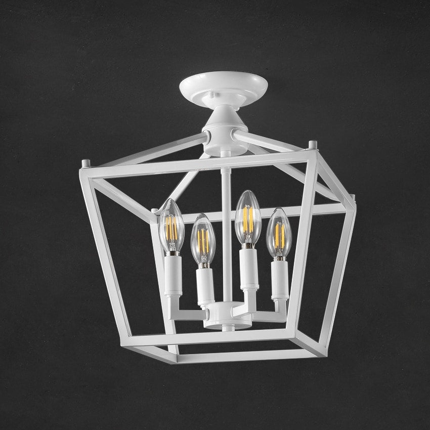 Milton Mini Lantern 4-Light Iron Modern Farmhouse LED Flush Mount, by JONATHAN Y