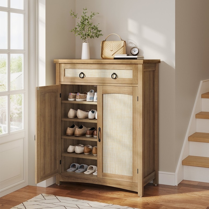 Moasis 5-tier 20 Pair Shoe Storage Cabinet with Double Doors for Entryway