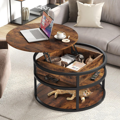 Moasis Round Lift Top Coffee Table with Hidden Storage