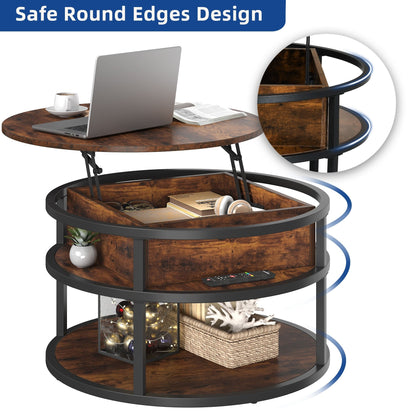 Moasis Round Lift Top Coffee Table with Hidden Storage