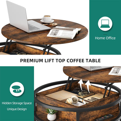 Moasis Round Lift Top Coffee Table with Hidden Storage