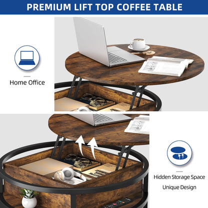 Moasis Round Lift Top Coffee Table with Hidden Storage
