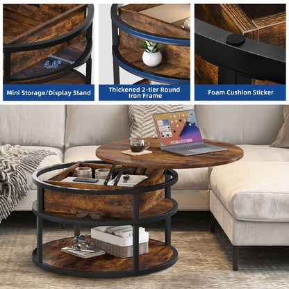Moasis Round Lift Top Coffee Table with Hidden Storage